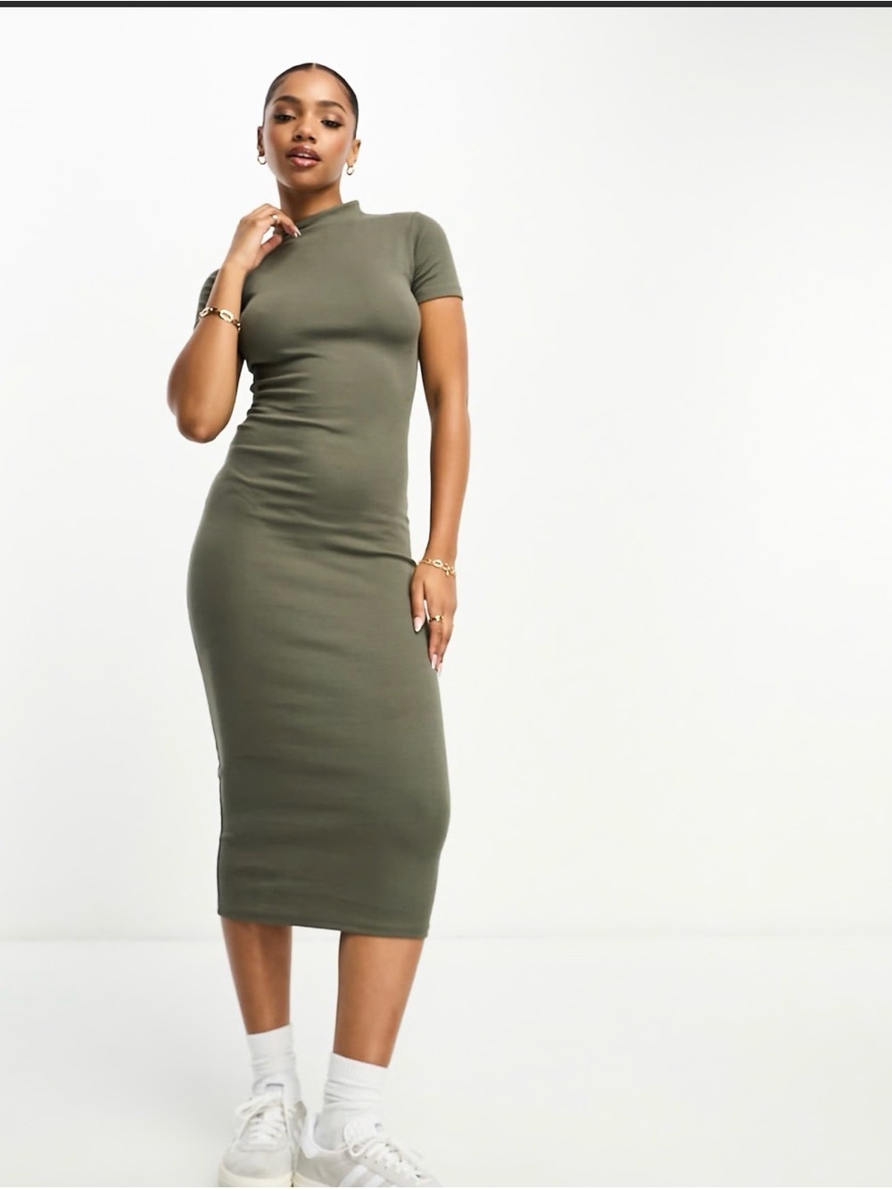Pull&Bear Olive Green Short Sleeve Maxi Dress